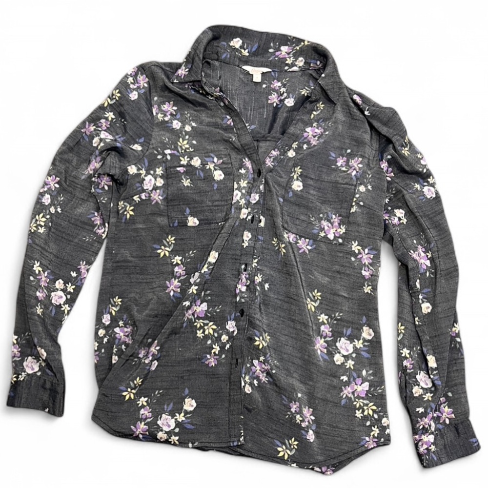 Candie's Gray Floral Button Down Shirt